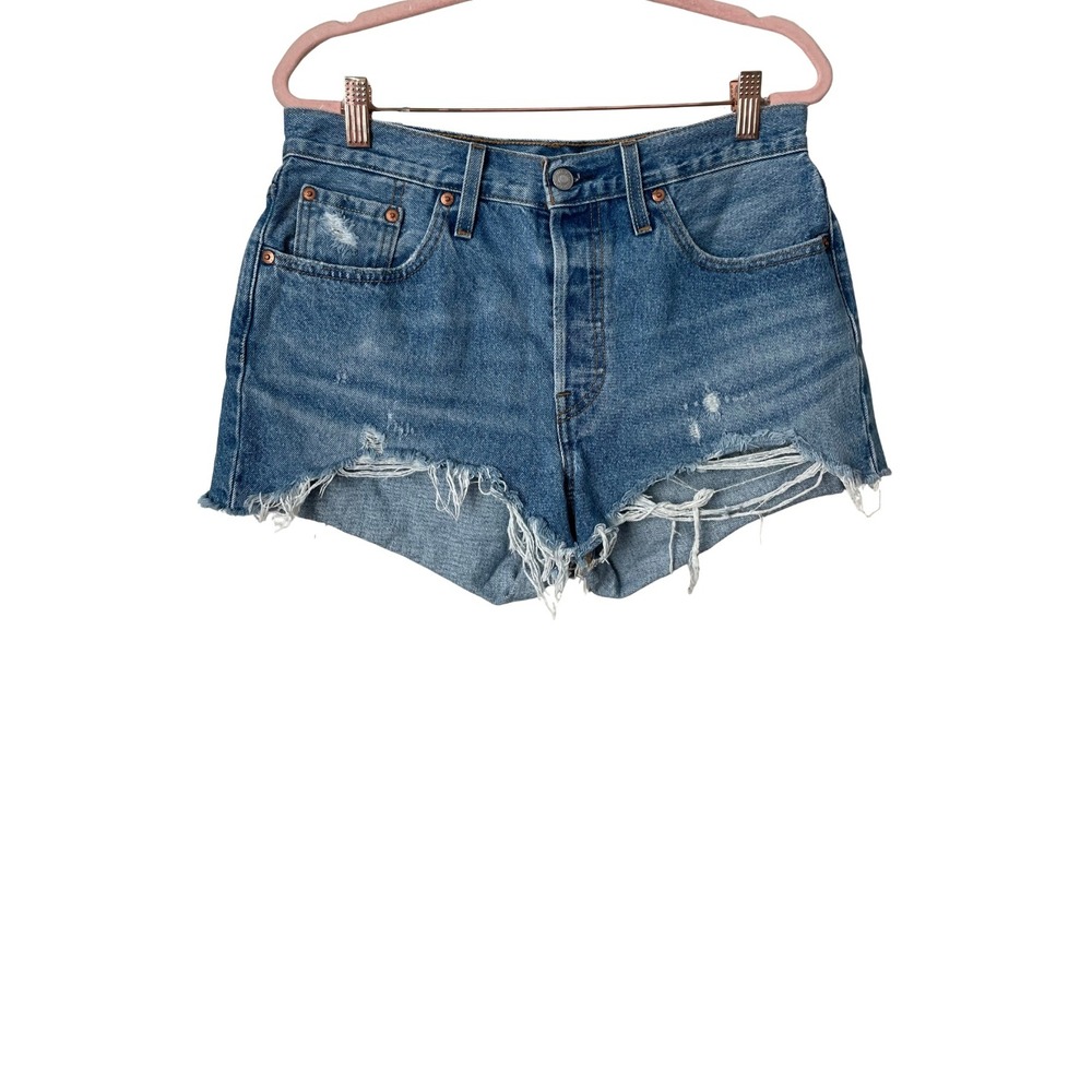 Levis Shorts Womens Size 29 Blue 501 Original High Rise Distressed Cut Off Denim